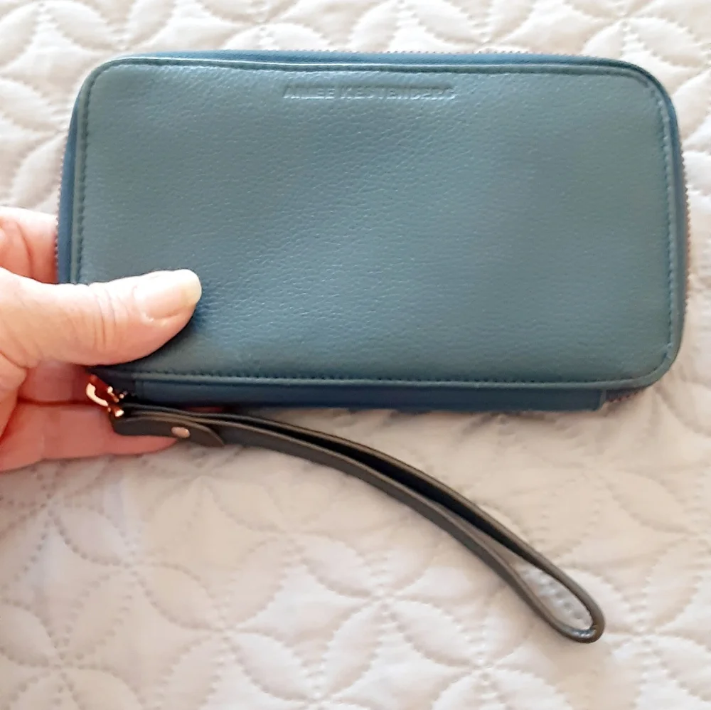 Aimee Kestenberg aqua blue leather zip wallet